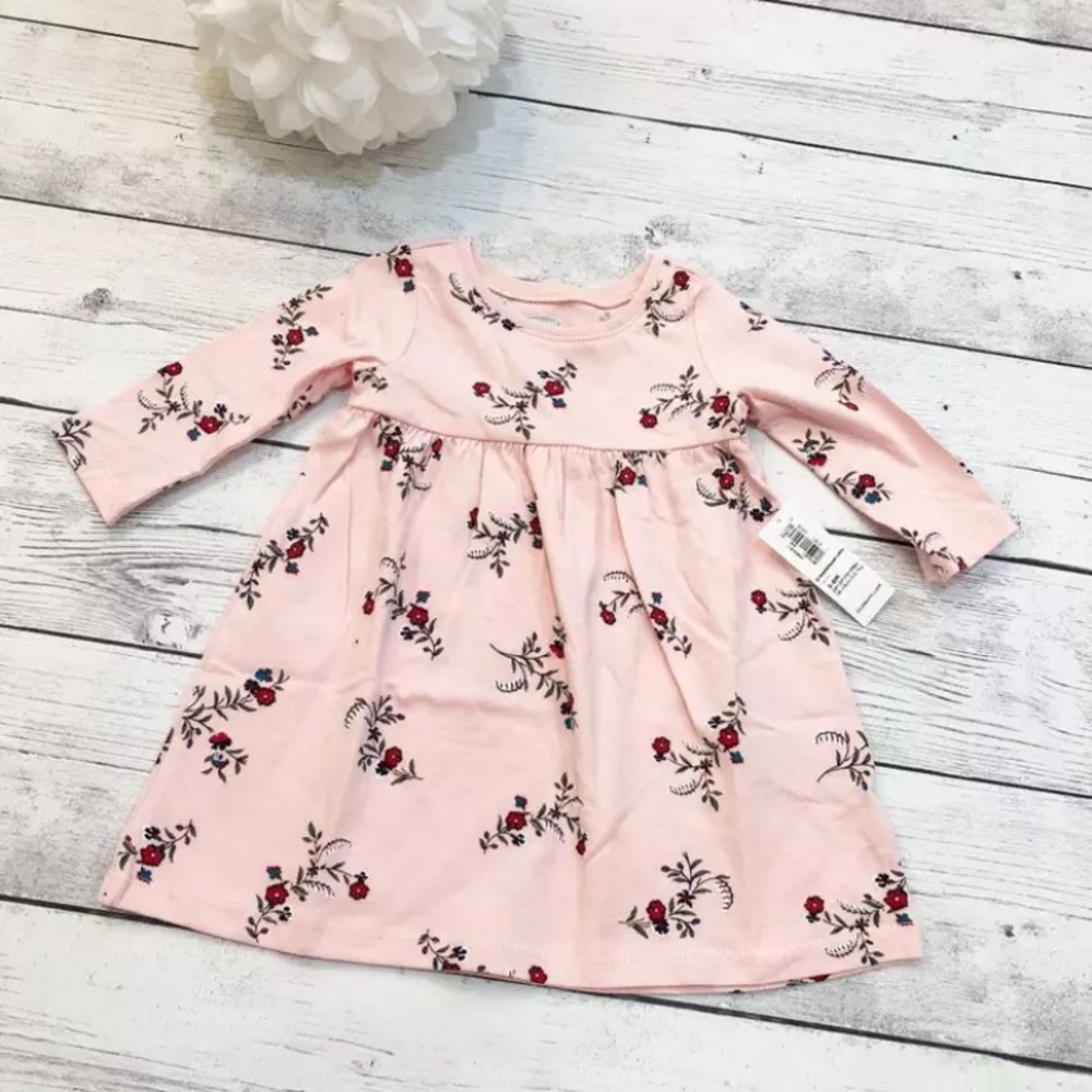 Baby Girl Pink Floral Long Sleeve Dress - Size 3-6
